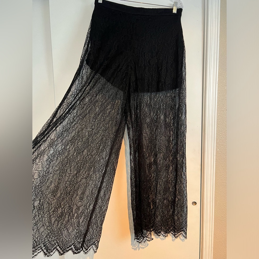La Femme En Noir Black Widow Palazzo Pants in Black Lace - Picture 3 of 4
